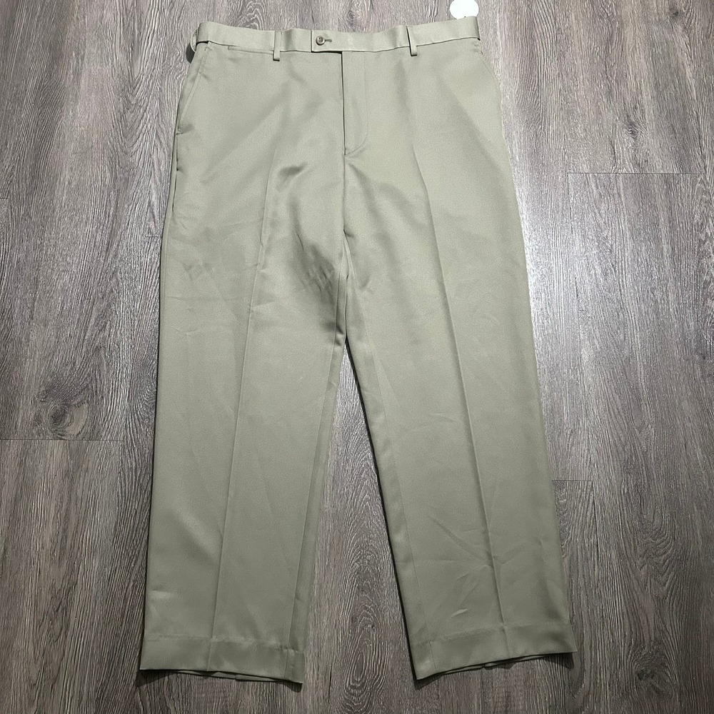 Saddlebred Dress Pants 38x29 Taupe Comfort Waist Straight Fit Flat Front New
